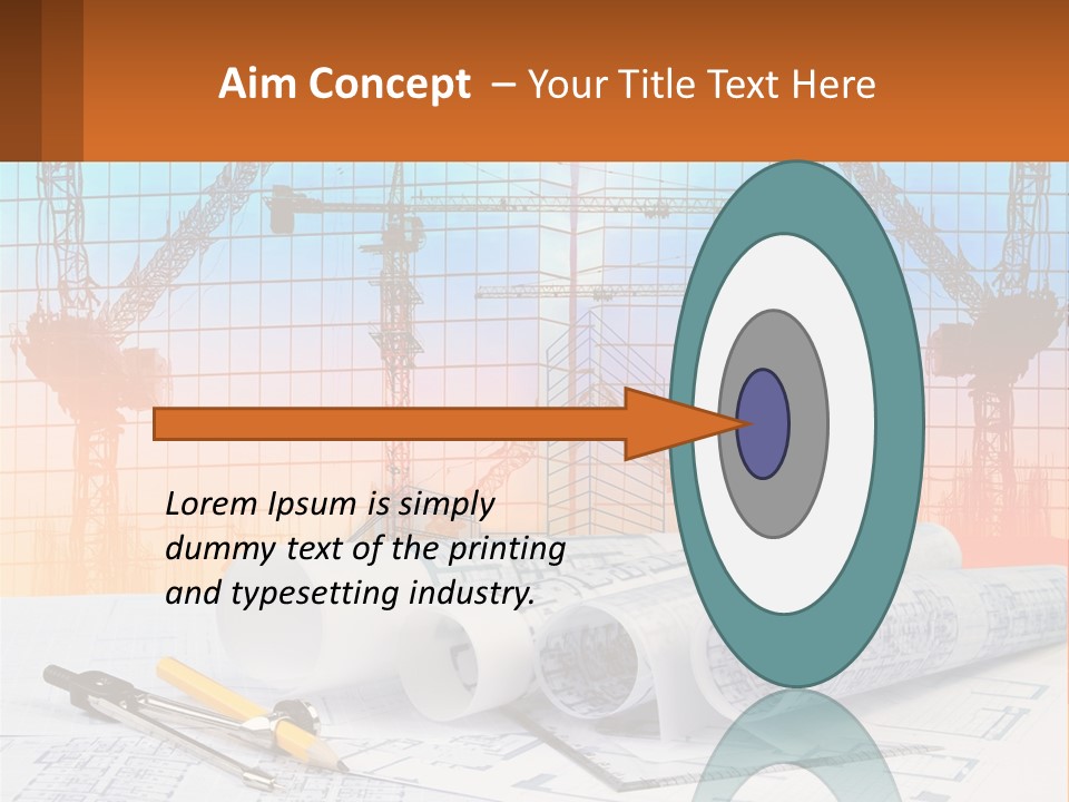 A Construction Site With Cranes And Blueprints PowerPoint Template