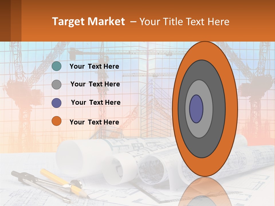 A Construction Site With Cranes And Blueprints PowerPoint Template