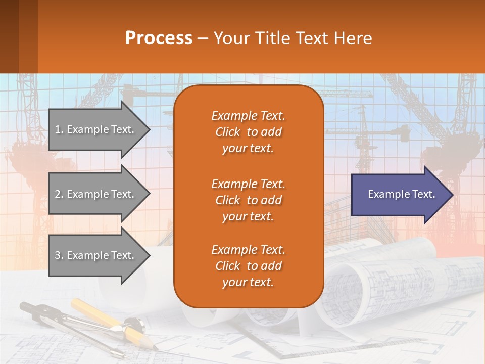 A Construction Site With Cranes And Blueprints PowerPoint Template