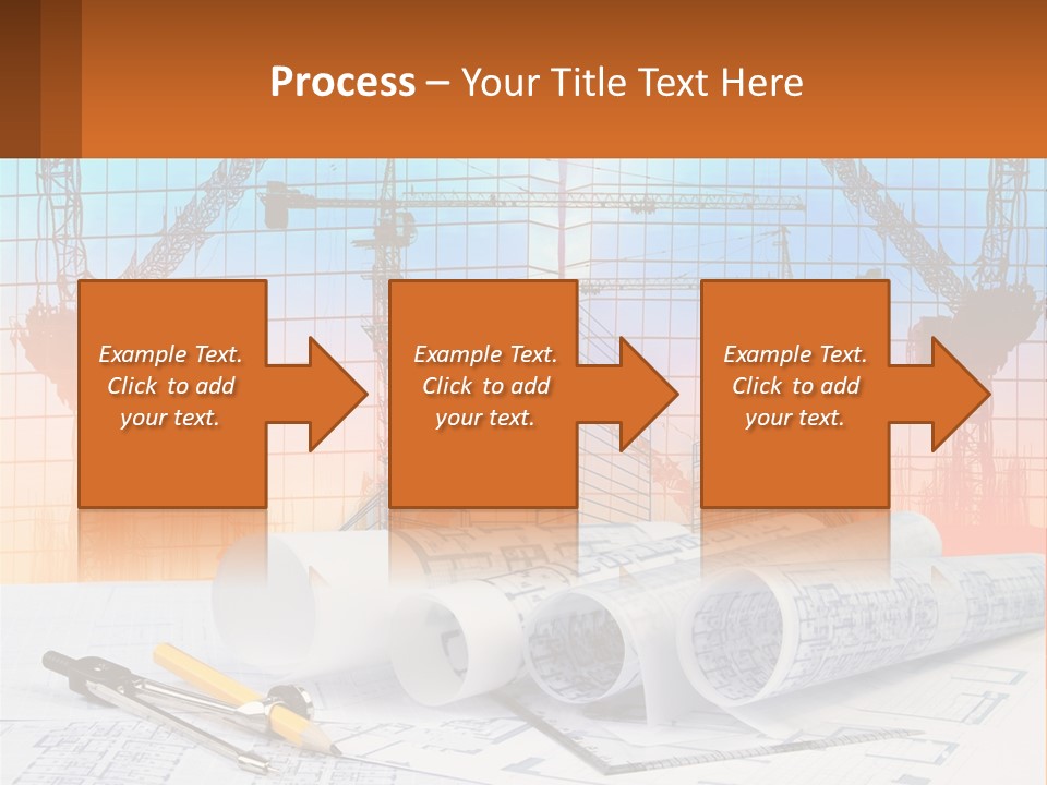 A Construction Site With Cranes And Blueprints PowerPoint Template