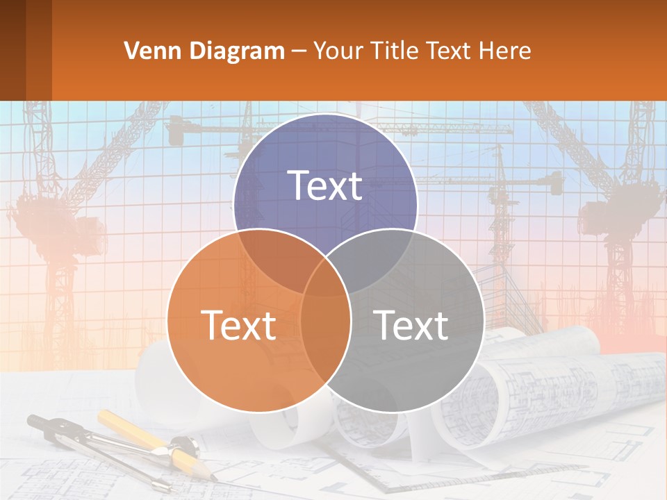 A Construction Site With Cranes And Blueprints PowerPoint Template