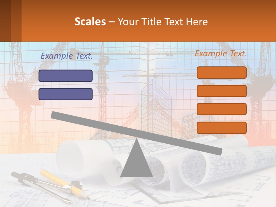A Construction Site With Cranes And Blueprints PowerPoint Template