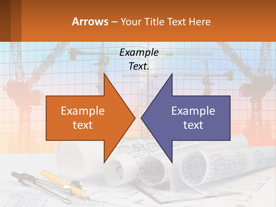 A Construction Site With Cranes And Blueprints PowerPoint Template