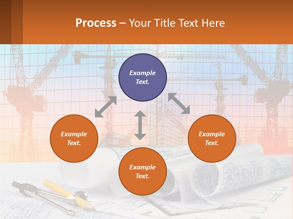 A Construction Site With Cranes And Blueprints PowerPoint Template