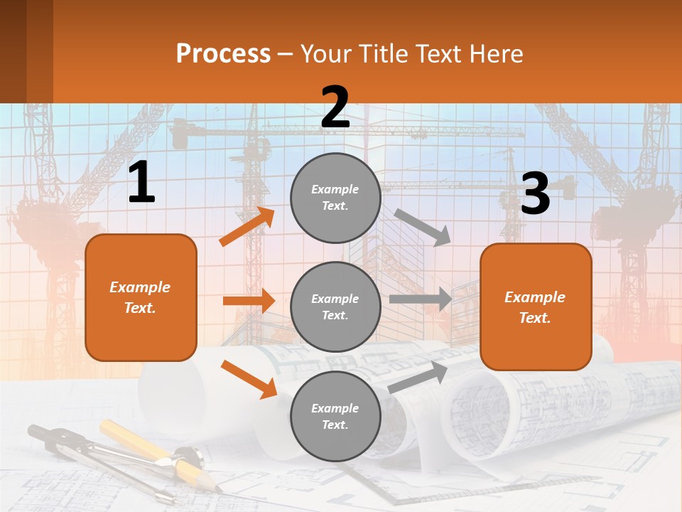 A Construction Site With Cranes And Blueprints PowerPoint Template
