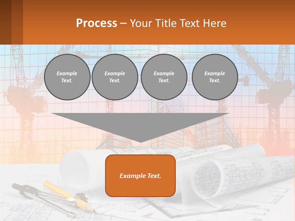 A Construction Site With Cranes And Blueprints PowerPoint Template