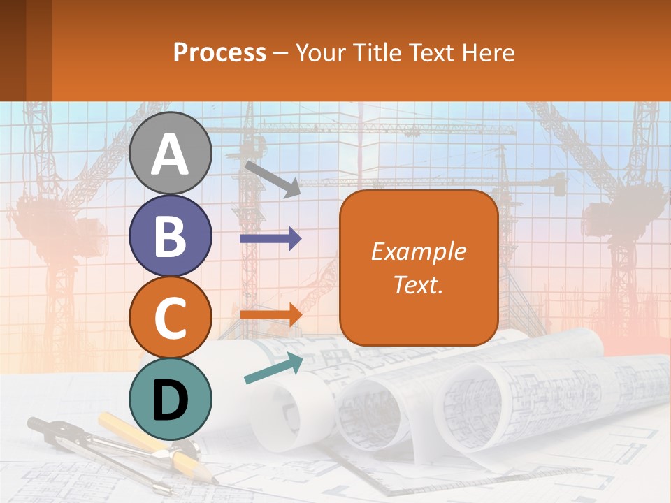 A Construction Site With Cranes And Blueprints PowerPoint Template
