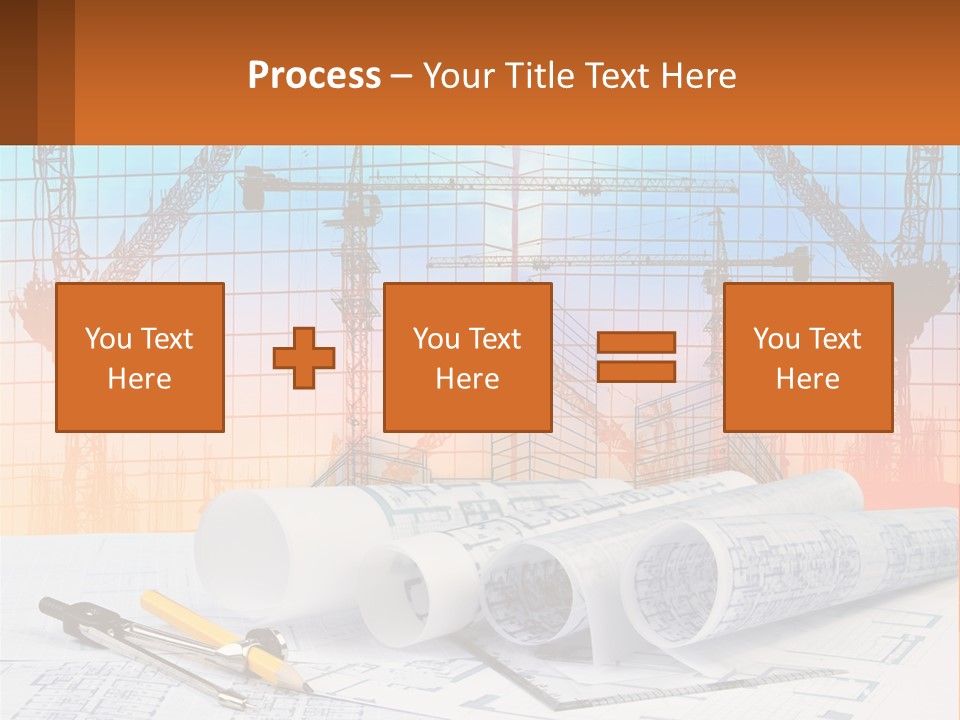 A Construction Site With Cranes And Blueprints PowerPoint Template