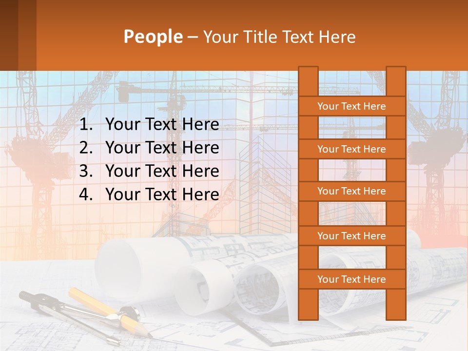 A Construction Site With Cranes And Blueprints PowerPoint Template