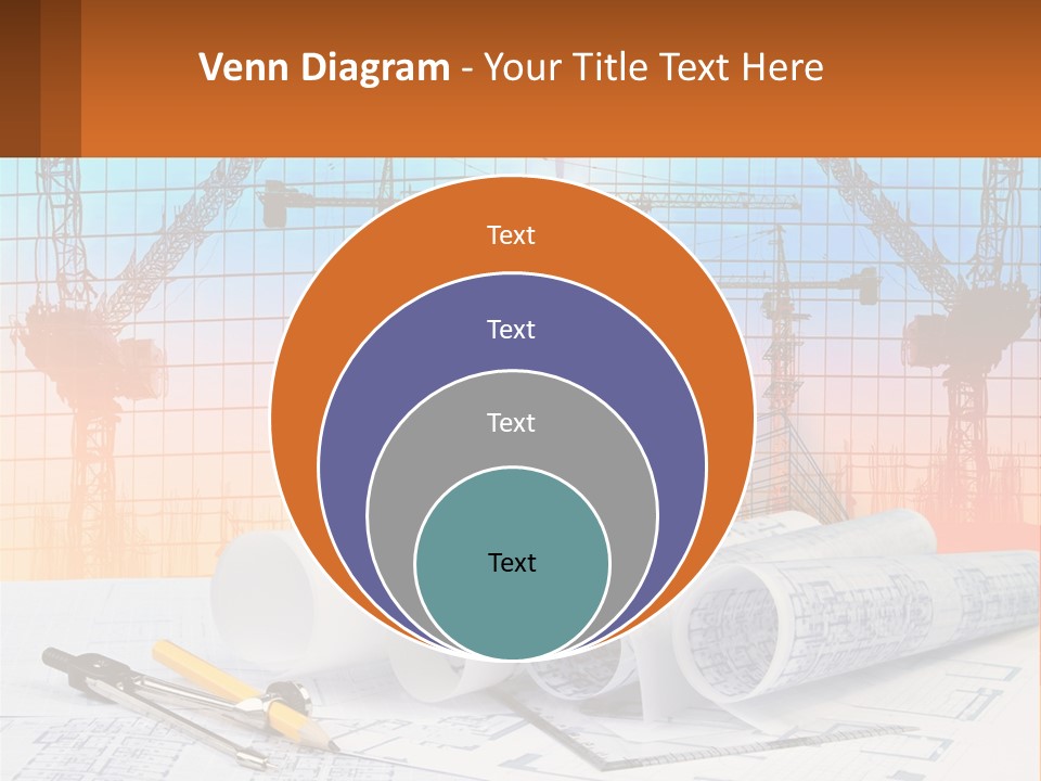 A Construction Site With Cranes And Blueprints PowerPoint Template