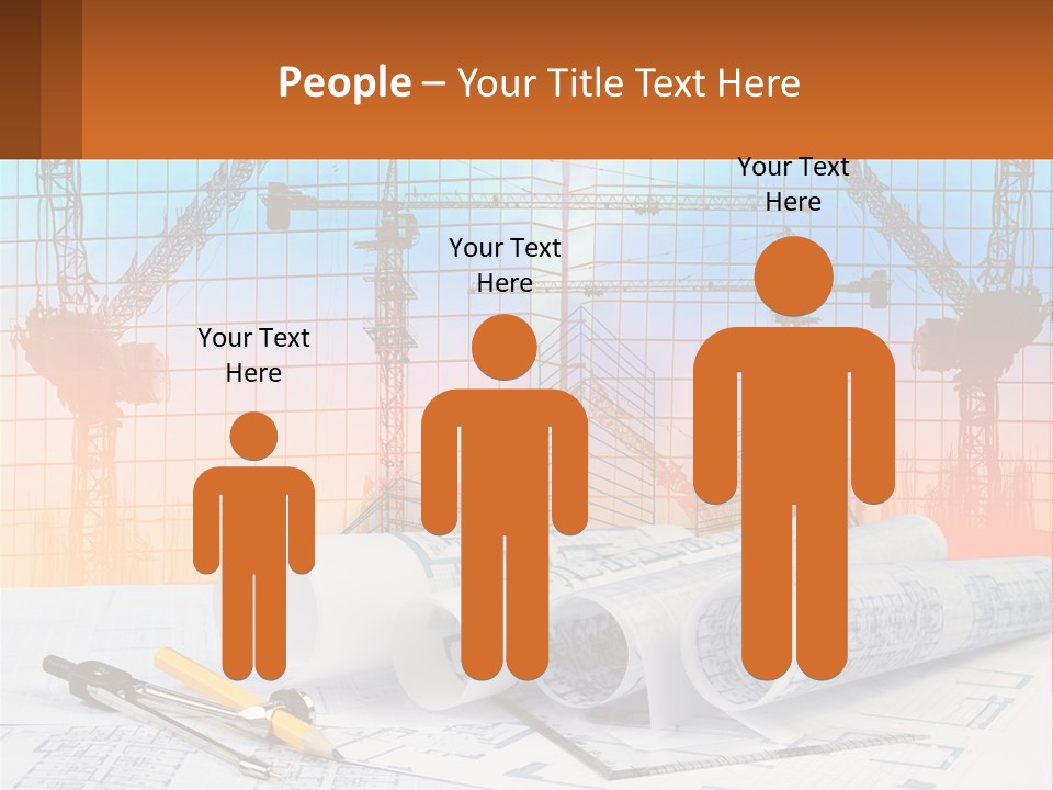 A Construction Site With Cranes And Blueprints PowerPoint Template