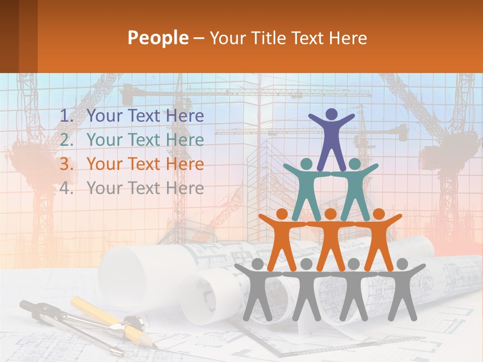 A Construction Site With Cranes And Blueprints PowerPoint Template