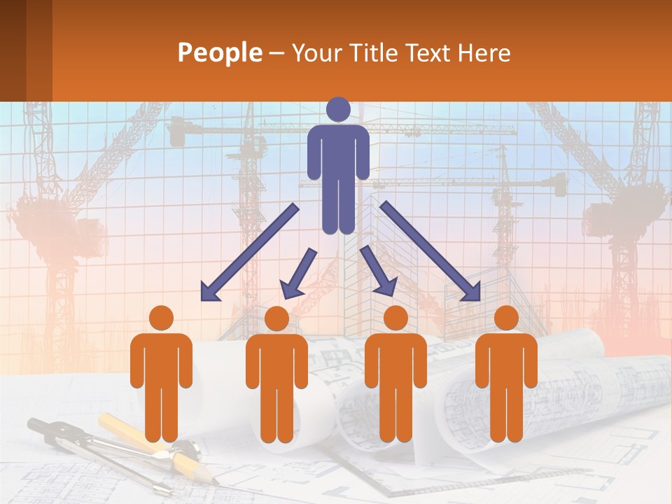 A Construction Site With Cranes And Blueprints PowerPoint Template