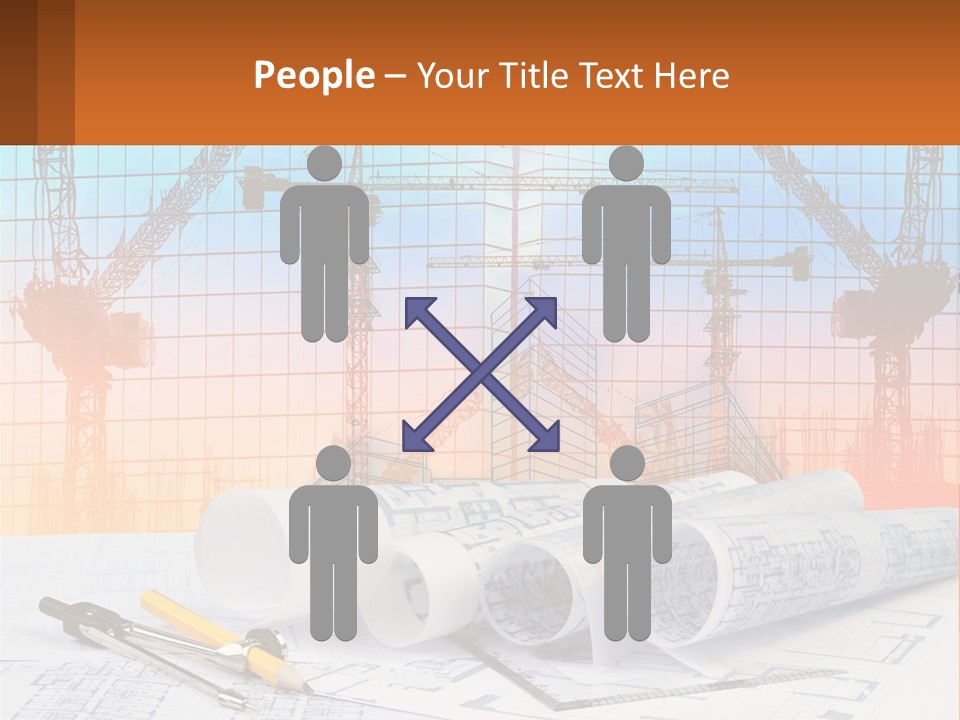 A Construction Site With Cranes And Blueprints PowerPoint Template