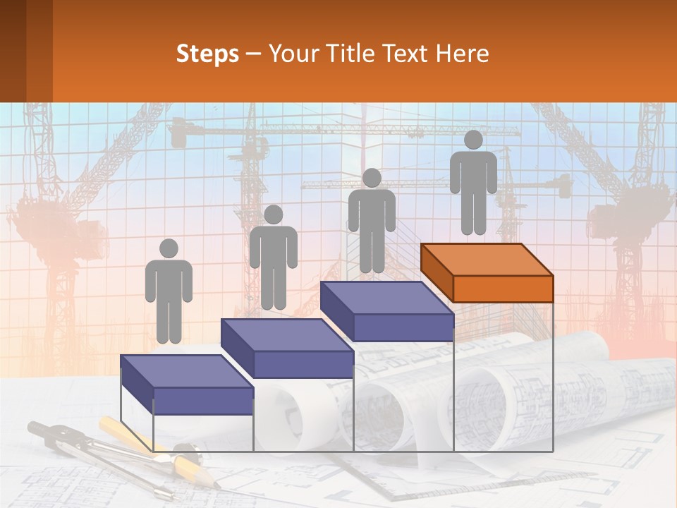 A Construction Site With Cranes And Blueprints PowerPoint Template