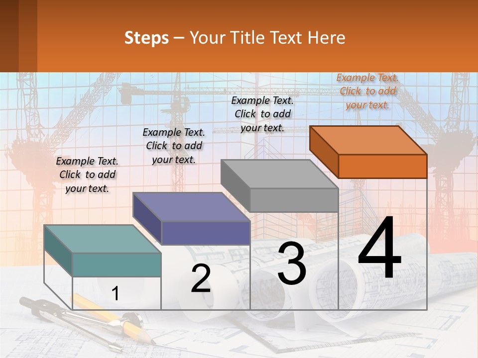 A Construction Site With Cranes And Blueprints PowerPoint Template
