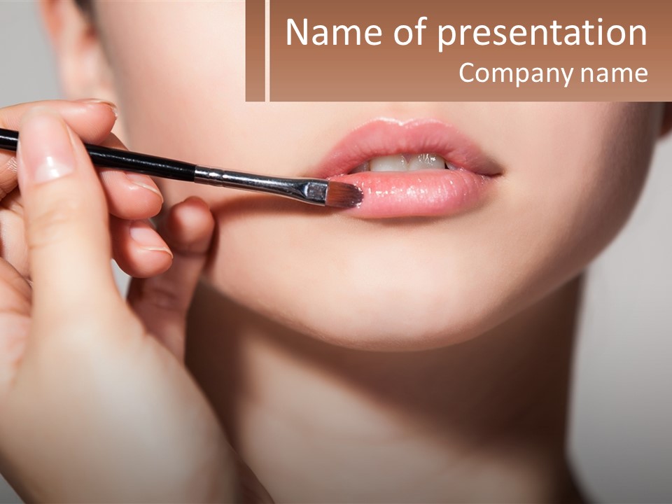 A Woman Is Putting Lipstick On Her Lips PowerPoint Template