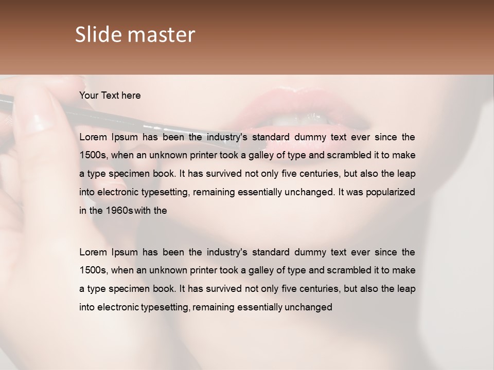 A Woman Is Putting Lipstick On Her Lips PowerPoint Template