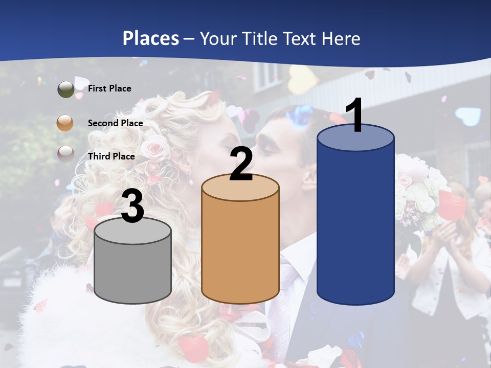 A Bride And Groom Kissing In Front Of Confetti PowerPoint Template