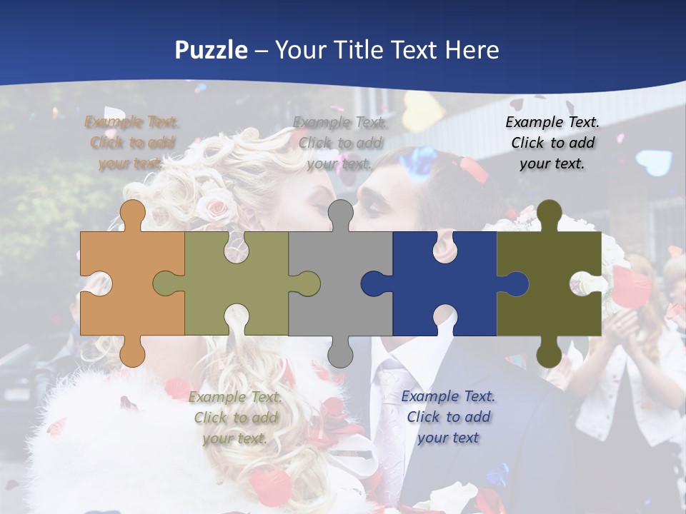 A Bride And Groom Kissing In Front Of Confetti PowerPoint Template