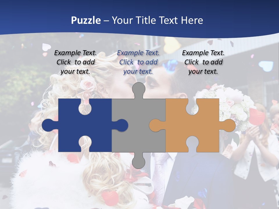 A Bride And Groom Kissing In Front Of Confetti PowerPoint Template