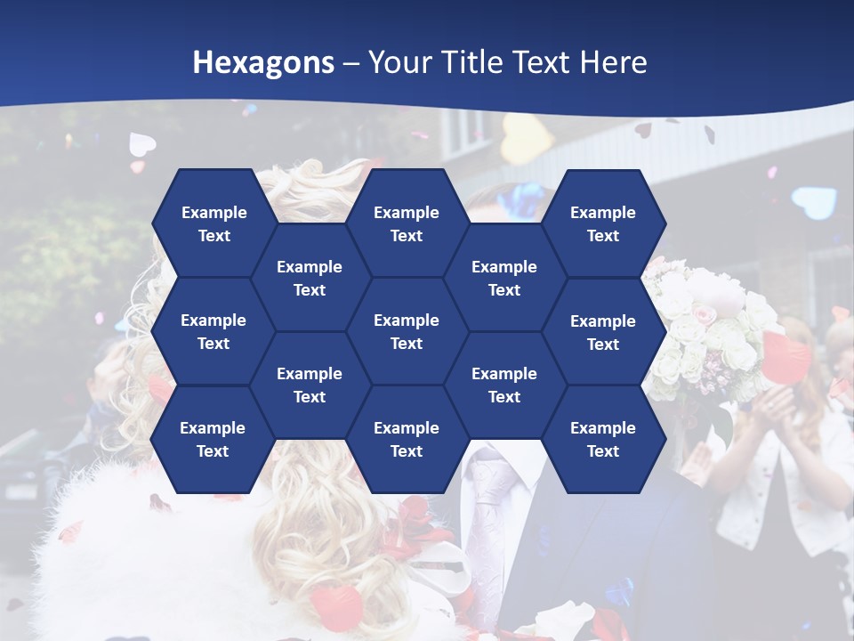 A Bride And Groom Kissing In Front Of Confetti PowerPoint Template