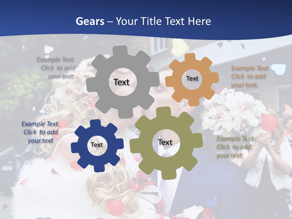 A Bride And Groom Kissing In Front Of Confetti PowerPoint Template