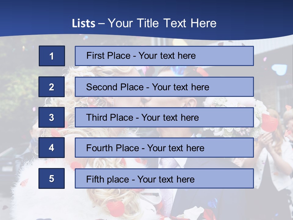 A Bride And Groom Kissing In Front Of Confetti PowerPoint Template