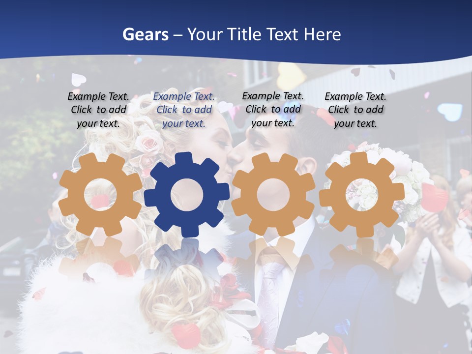 A Bride And Groom Kissing In Front Of Confetti PowerPoint Template