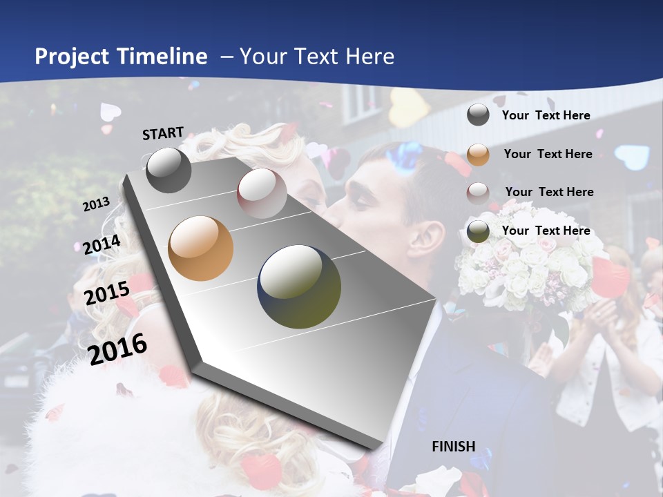 A Bride And Groom Kissing In Front Of Confetti PowerPoint Template