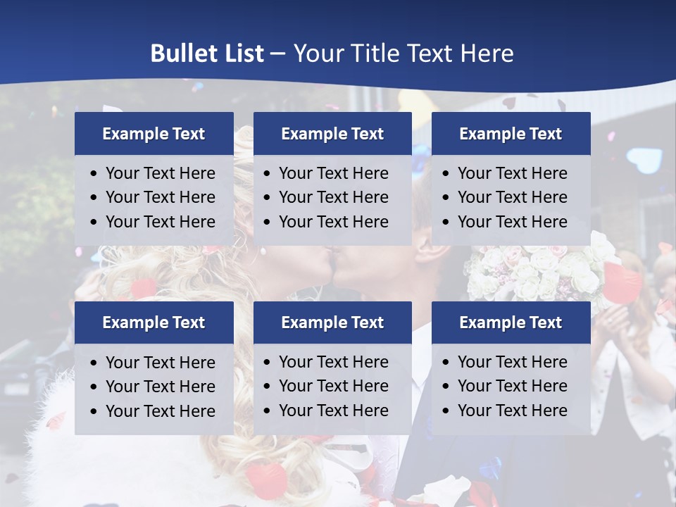 A Bride And Groom Kissing In Front Of Confetti PowerPoint Template