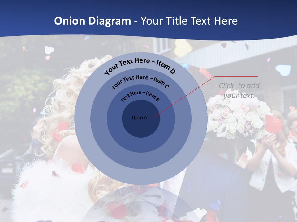 A Bride And Groom Kissing In Front Of Confetti PowerPoint Template