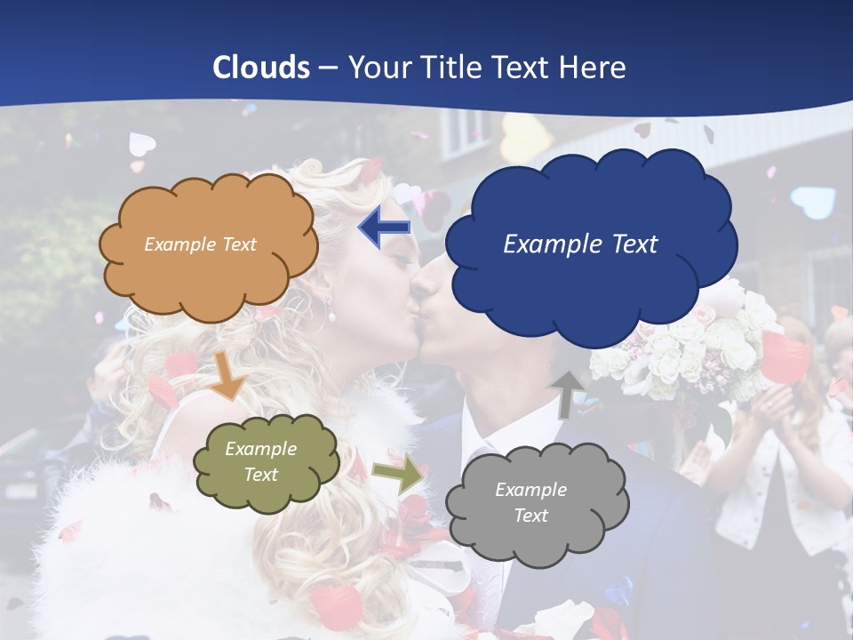 A Bride And Groom Kissing In Front Of Confetti PowerPoint Template