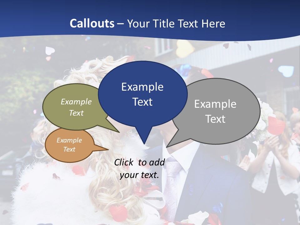 A Bride And Groom Kissing In Front Of Confetti PowerPoint Template