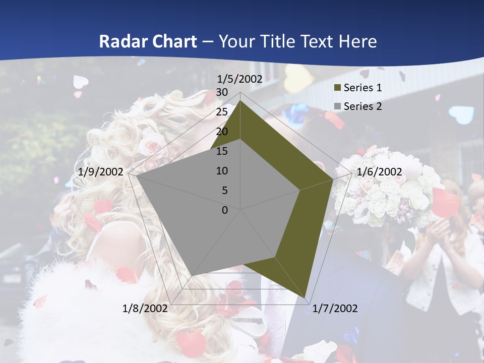 A Bride And Groom Kissing In Front Of Confetti PowerPoint Template