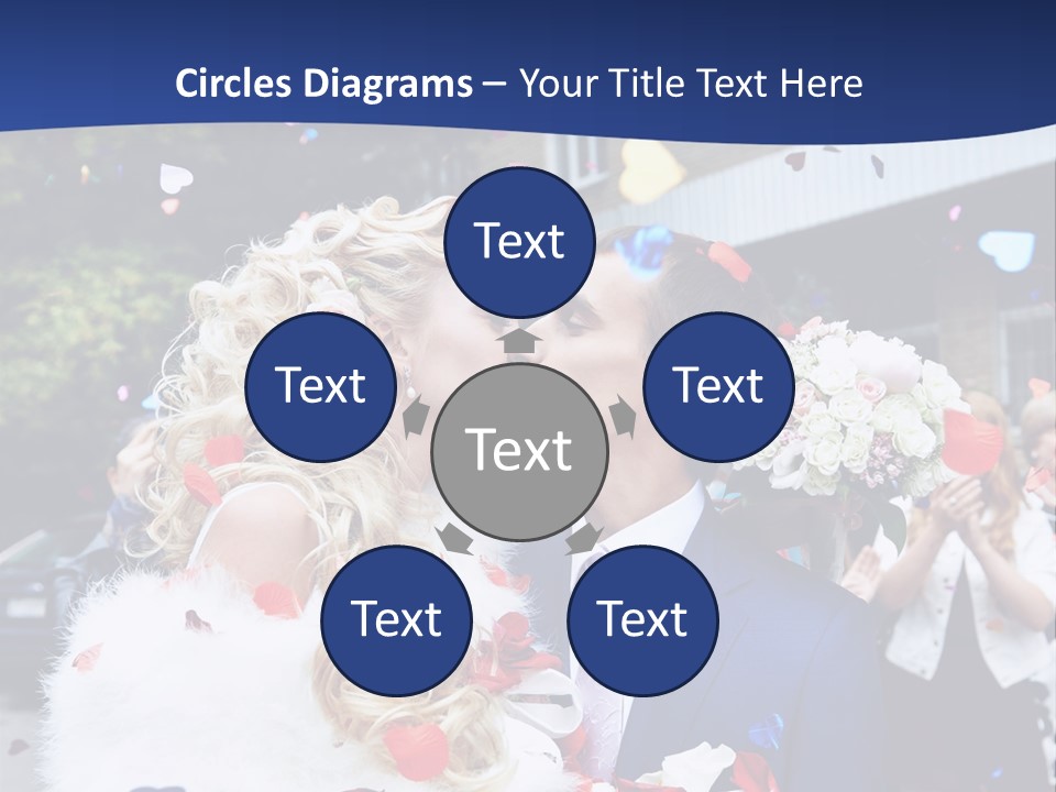 A Bride And Groom Kissing In Front Of Confetti PowerPoint Template