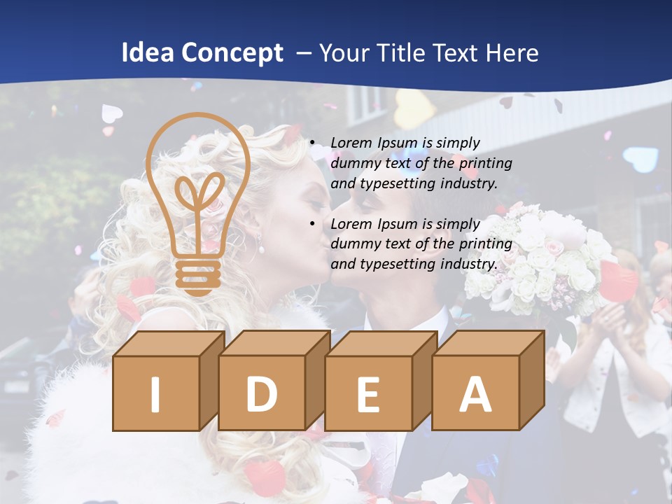 A Bride And Groom Kissing In Front Of Confetti PowerPoint Template