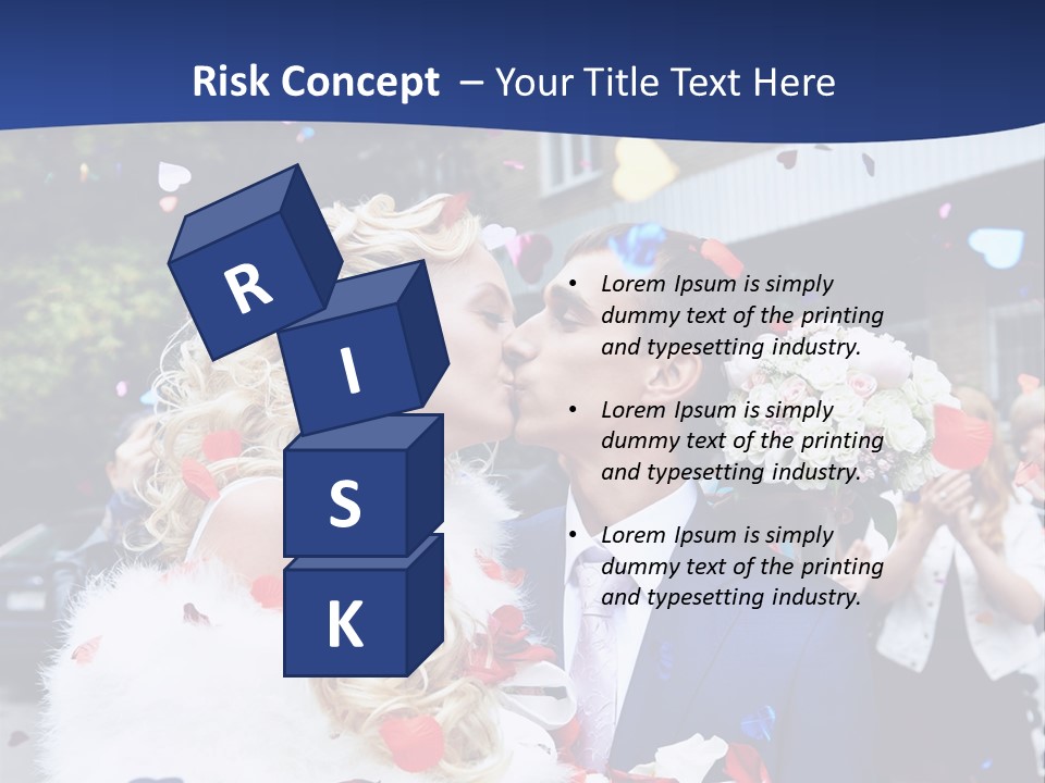 A Bride And Groom Kissing In Front Of Confetti PowerPoint Template