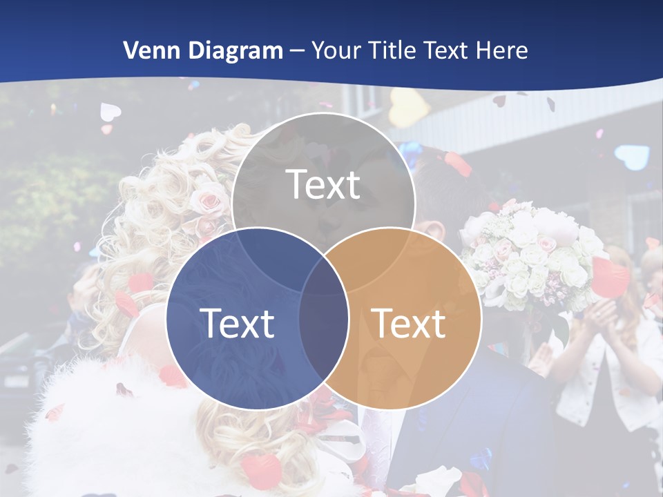 A Bride And Groom Kissing In Front Of Confetti PowerPoint Template