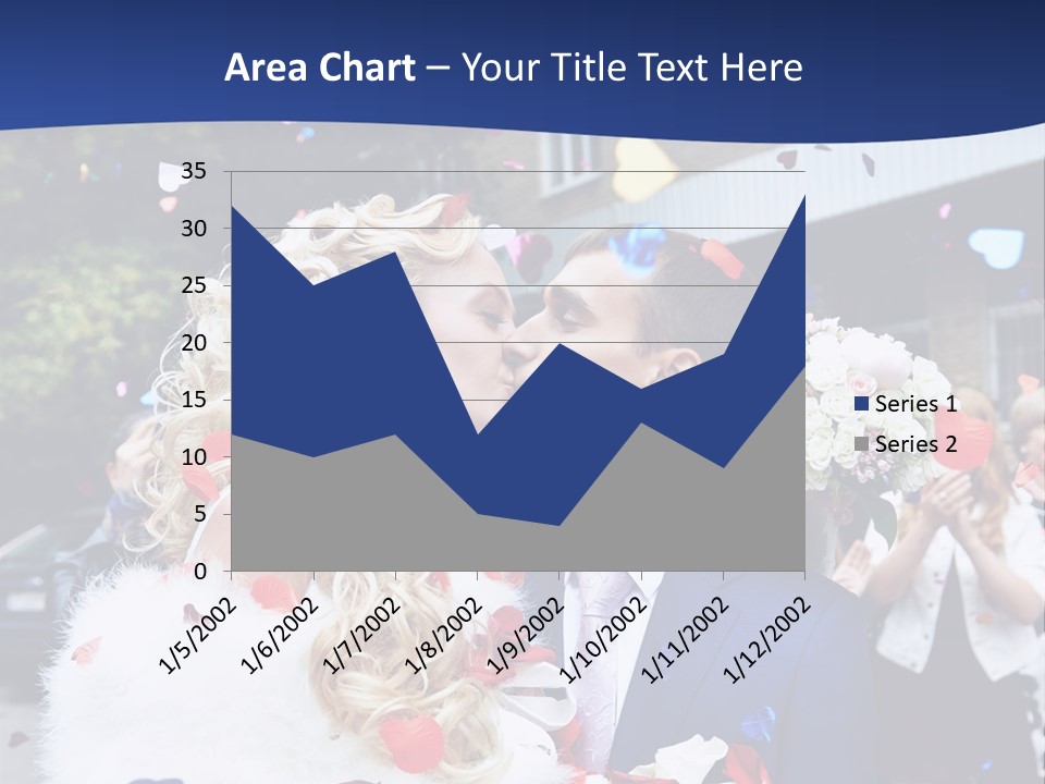 A Bride And Groom Kissing In Front Of Confetti PowerPoint Template