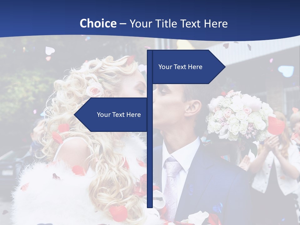 A Bride And Groom Kissing In Front Of Confetti PowerPoint Template