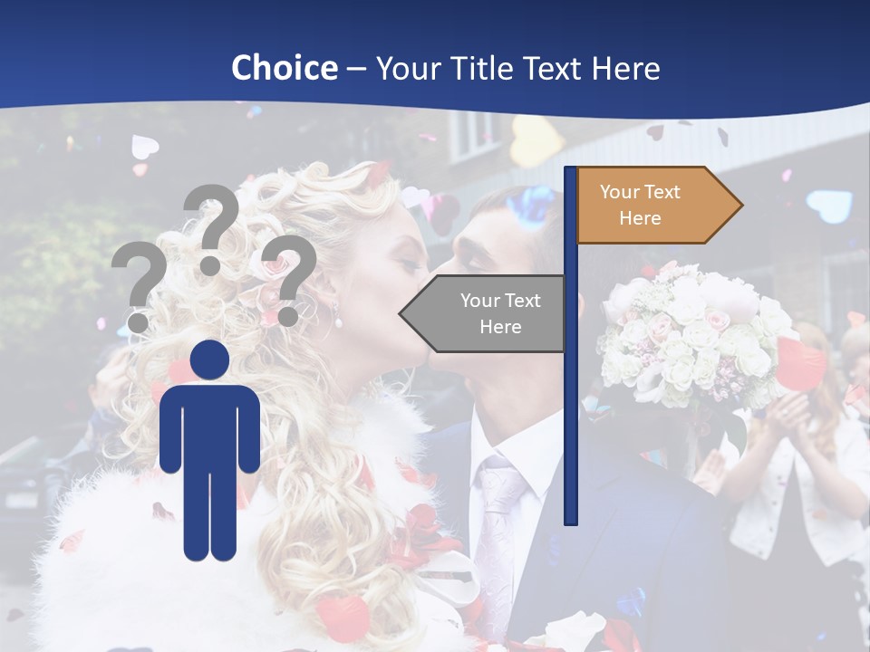 A Bride And Groom Kissing In Front Of Confetti PowerPoint Template