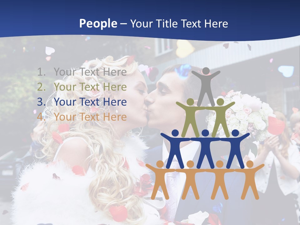 A Bride And Groom Kissing In Front Of Confetti PowerPoint Template