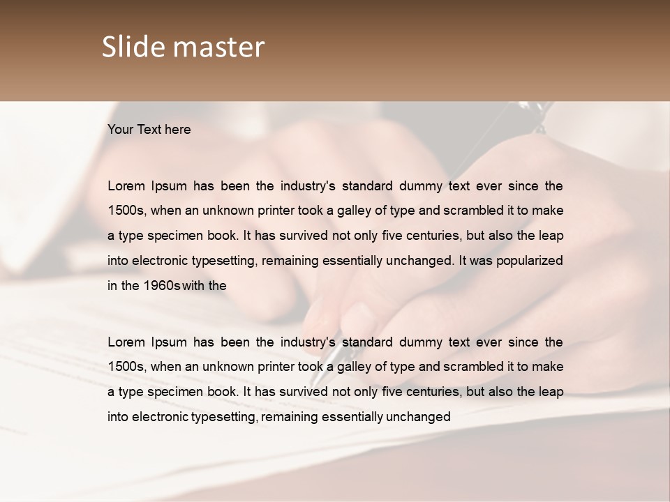 A Person Writing On A Piece Of Paper With A Pen PowerPoint Template