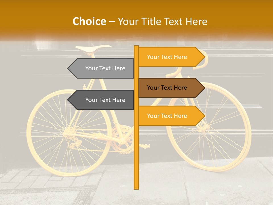 A Yellow Bicycle Parked On The Side Of A Building PowerPoint Template