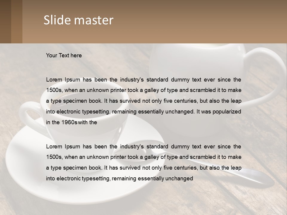 A Cup Of Coffee And A Spoon On A Wooden Table PowerPoint Template