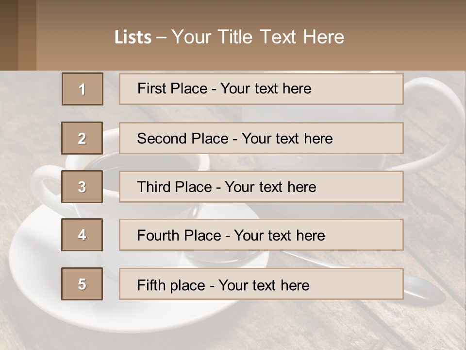 A Cup Of Coffee And A Spoon On A Wooden Table PowerPoint Template