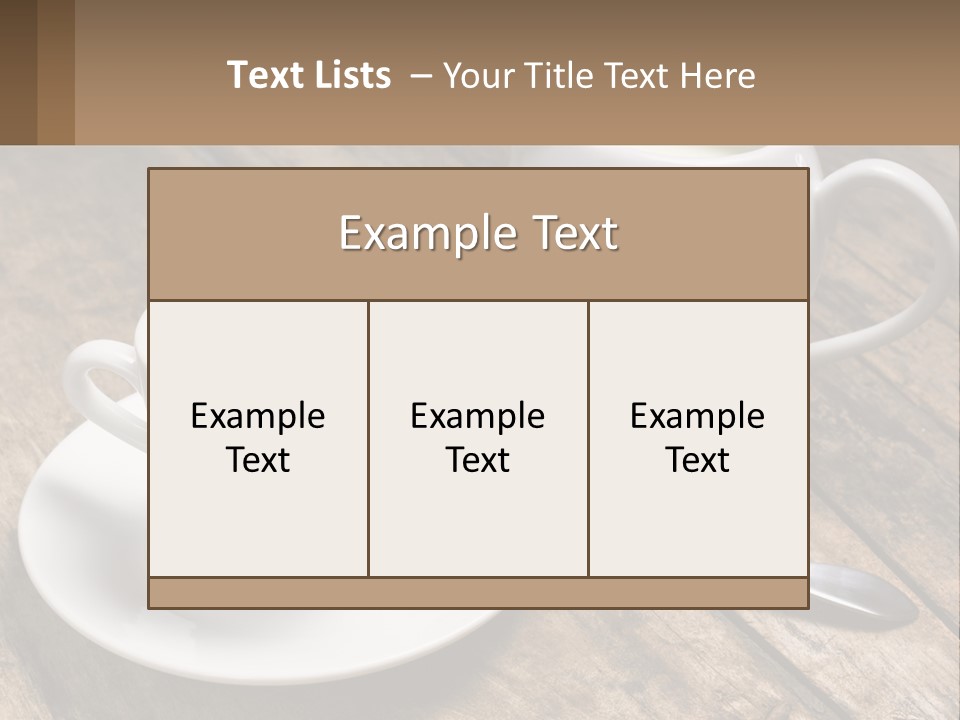 A Cup Of Coffee And A Spoon On A Wooden Table PowerPoint Template