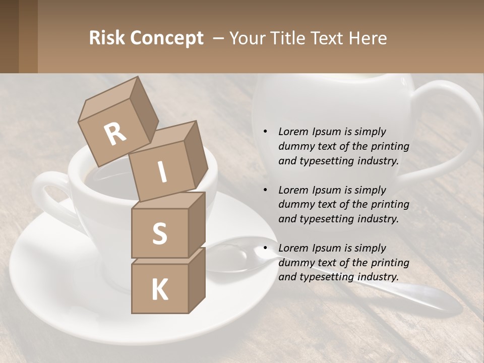 A Cup Of Coffee And A Spoon On A Wooden Table PowerPoint Template