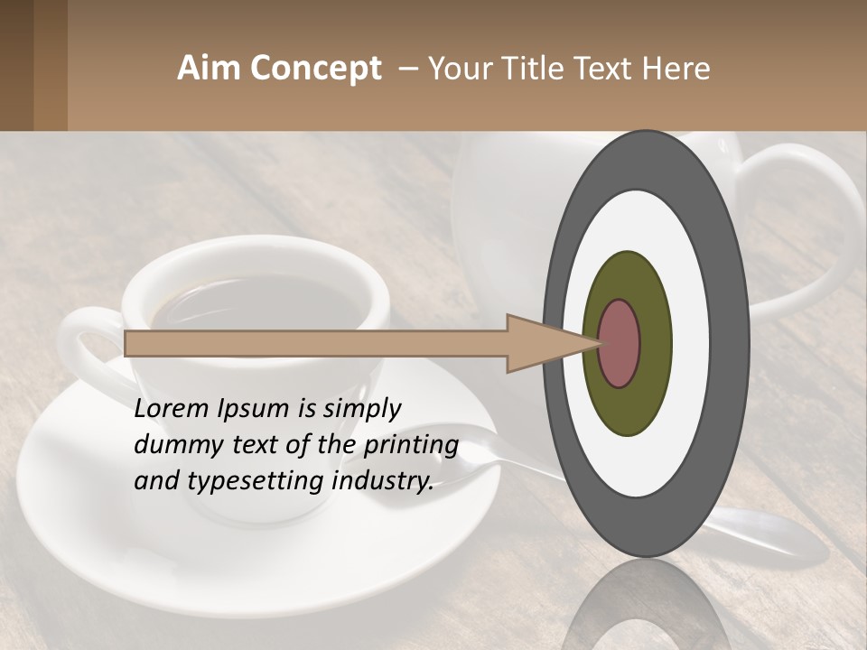 A Cup Of Coffee And A Spoon On A Wooden Table PowerPoint Template